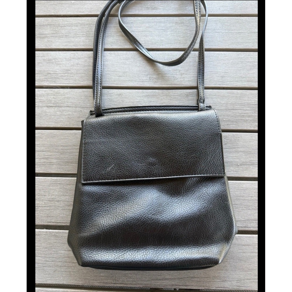 Joy Susan Black Pebbled Vegan Leather Crossbody Shoulder Bag Zipper Front Pocket